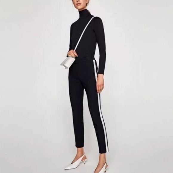 Zara Pants - Zara Trafaluc Collection Black Dress Leggings With White Side Stripes Small